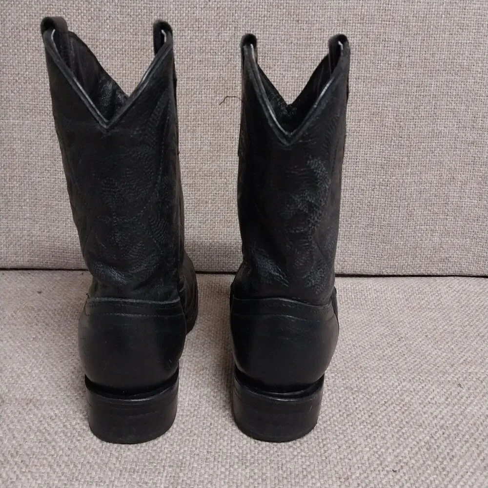 Soto  Square Toe  Black Leather Western Stitched Cowboy Riding Boots Kids Size 3